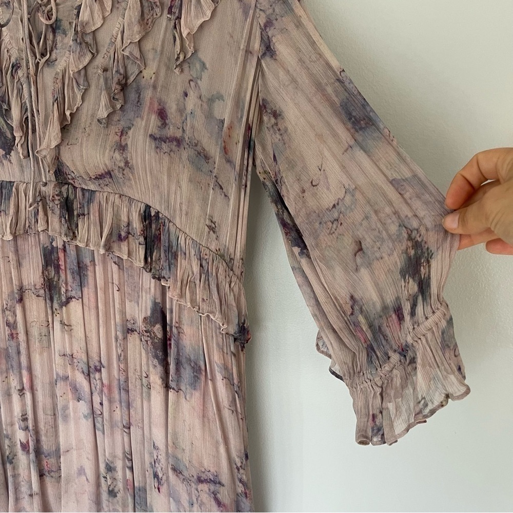 IRO Banon Floral Mini Blouson Dress Ruffles V-Neck Lace Up Size 44 - Picture 6 of 16